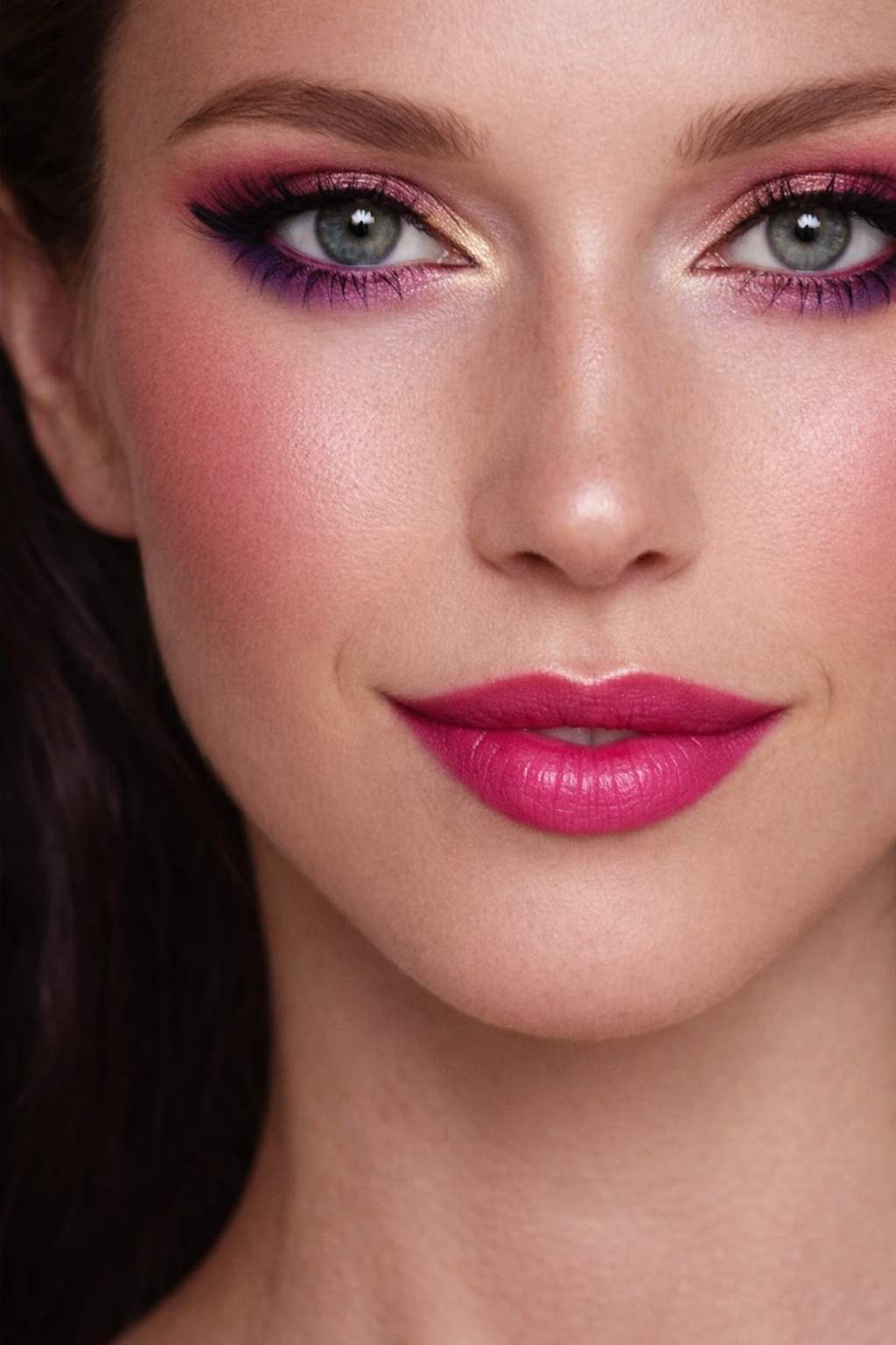 Beauty portrait with pink makeup look for ApexMakeup color cosmetics and beauty essentials