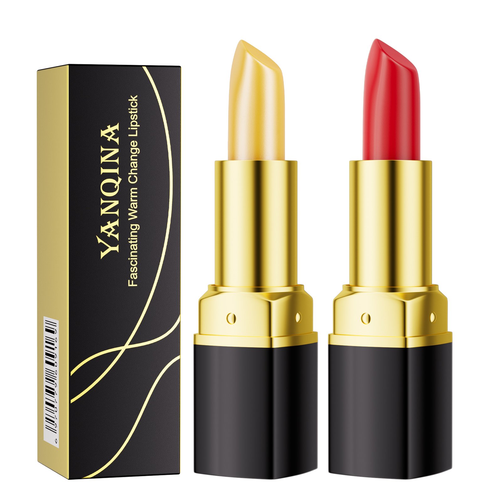 YANQINA color changing lipstick with hydrating lip balm texture and two shade options in yellow and red bullets