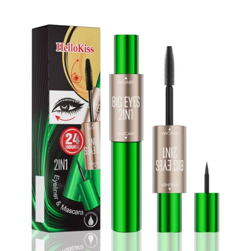 Waterproof 2 in 1 mascara eyeliner with lengthening mascara and liquid eyeliner pen