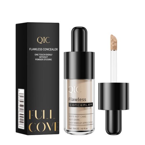 Full coverage liquid concealer with applicator and box packaging for under eyes and dark circles