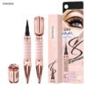 Black waterproof liquid eyeliner pen with soft felt tip and rose gold crystal packaging